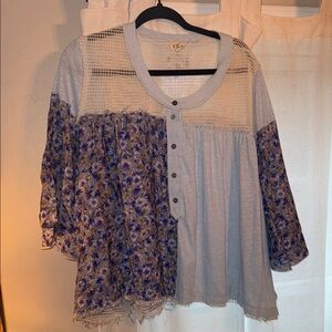 POL Blue Floral Crochet Blouse